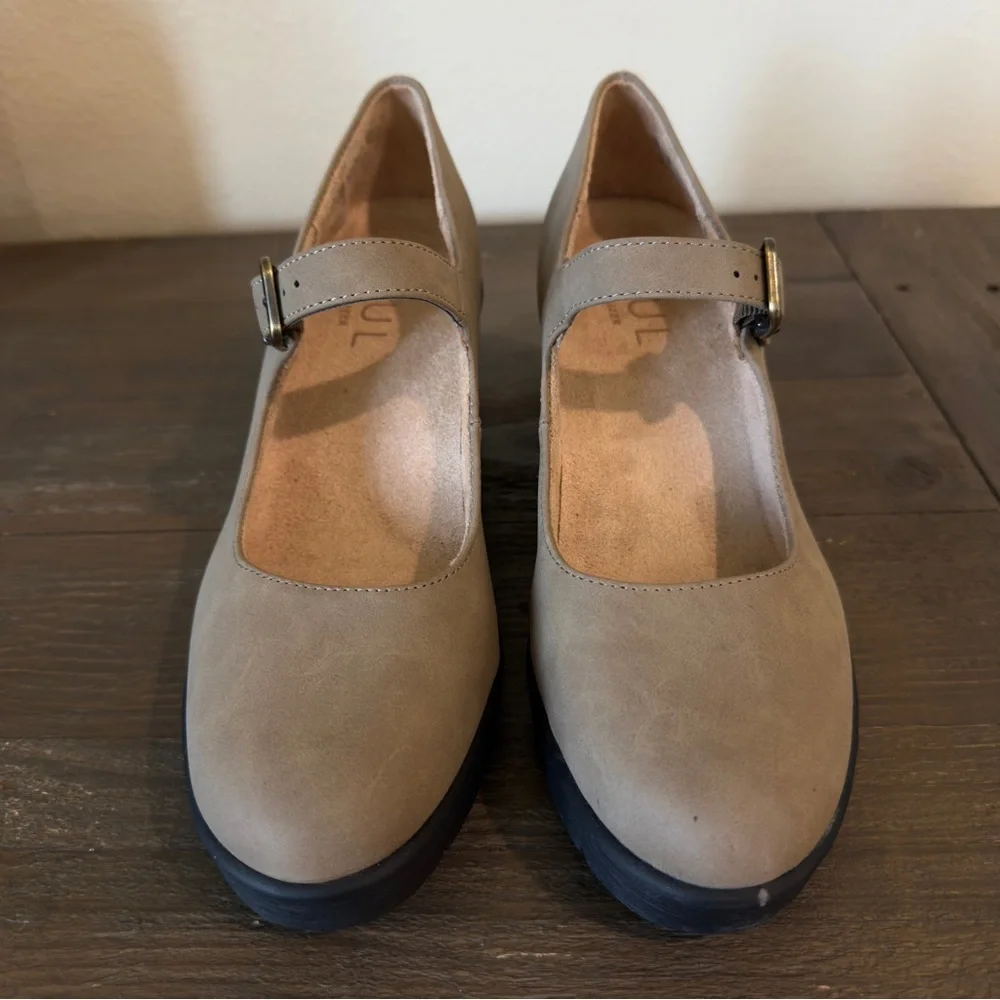 Adore Taupe Mary Jane Wedges with Black Platform